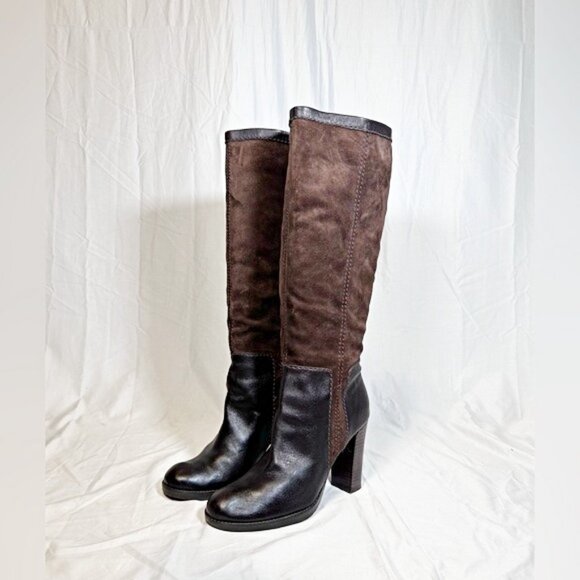Vintage Nine West Emilio Dark Brown Suede Leather Boho Knee High Boots~7.5~ - Picture 1 of 6